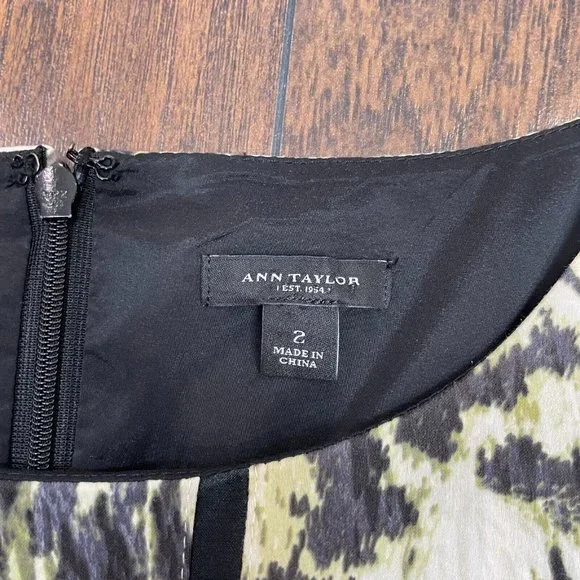 Ann Taylor Sheath Dress 2 Animal Print Sleeveless Black Ivory Green Women's - Picture 11 of 13